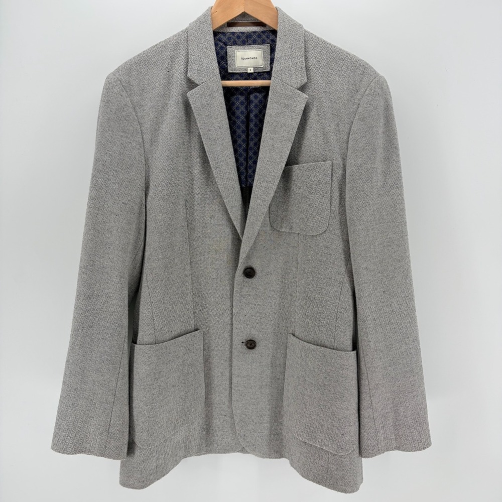 7Diamonds Wool Herringbone Blazer Sport Coat Gray Patch Pocket Size S
